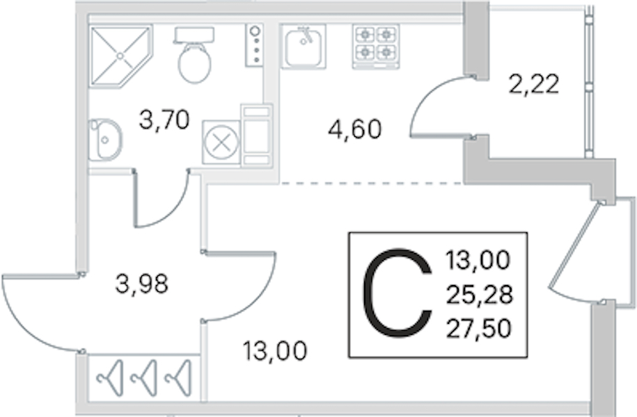 Квартира студия 25.28 м², 3/4 эт., ЖК «Любоград в Стрельне»